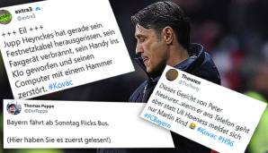 Der FC Bayern hat sich nach der 1:5-Klatsche bei Eintracht Frankfurt am Sonntagabend von Niko Kovac getrennt. Während sich einige Fans über die Entlassung freuen, stehen bei anderen Jupp Heynckes und Manuel Neuer im Fokus. Hier die besten Netzreaktionen.