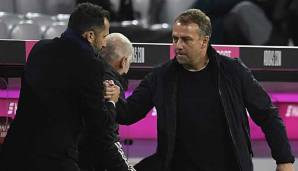 Zeigten sich in der Öffentlichkeit zuletzt versöhnt: Bayern-Trainer Hansi Flick und Sportvorstand Hasan Salihamidzic.