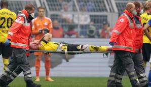 MARCO REUS: Das sah ganz böse aus. Im 250. Bundesliga-Spiel für Schwarz-Gelb verletzte sich der Kapitän schwer am Sprunggelenk und musste vom Platz getragen werden. Keine Benotung