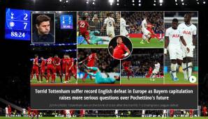 Mirror: Ein ausgedörrtes Tottenham kassiert eine englische Rekord-Niederlage gegen Bayern, die die Frage nach der Zukunft von Pochettino aufwirft. Die Spurs stecken nach der 2:7-Pleite in der Krise.