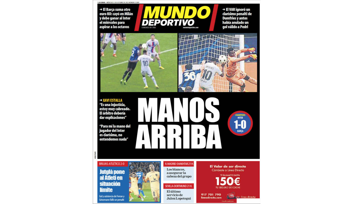 Mundo Deportivo: "Ein Schiedsrichter-Skandal in Mailand! Der VAR klaut Barca einen Elfmeter."