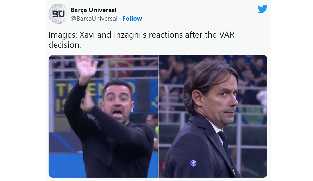 Xavis und Inzaghis Reaktion nach der VAR-Entscheidung.