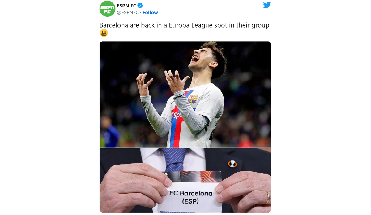 Barcelona ist zurück auf einem Europa-League-Platz in ihrer Gruppe.