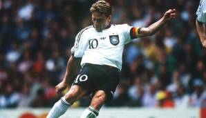 Platz 16: Thomas Häßler - Von 1985 bis 2000 spielte "Icke" Häßler 101 Mal für die Nationalmannschaft. Der Welt- und Europameister traf elf Mal für das DFB-Team.