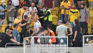 HSV-Profi Leistner ging nach dem Spiel in den Dresdner Fanblock, wo er sich mit einem Zuschauer anlegte.
