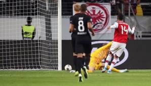 Arsenal-Stürmer Pierre-Emerick Aubameyang führte den FC Arsenal im Hinspiel zum Sieg in Frankfurt.