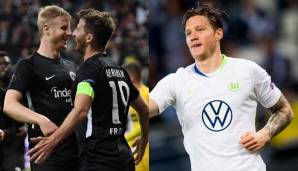 Haben in der Europa League gut lachen: Martin Hinteregger, David Abraham (beide Eintracht Frankfurt) und Wout Weghorst (VfL Wolfsburg).