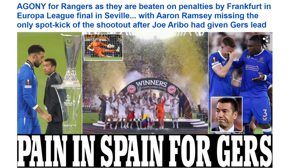 Daily Mail: "Es endete mit Herzschmerz, aber was für eine herausragende Reise die Rangers in dieser Saison in Europa hingelegt haben... diejenigen, die in Sevilla dabei waren, werden noch jahrelang Geschichten davon erzählen."