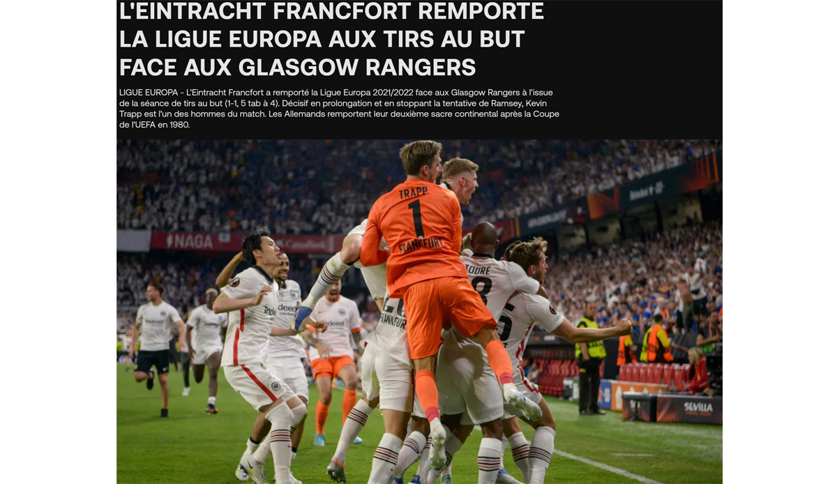 Frankreich - Eurosport Frankreich: "Frankfurt erobert Dank Trapp Europa zurück."