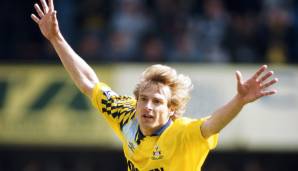 Platz 3: Jürgen Klinsmann mit 204 Toren gegen 75 unterschiedliche Teams für VfB Stuttgart, Bayern München, Monaco, Tottenham, Inter Mailand und Sampdoria