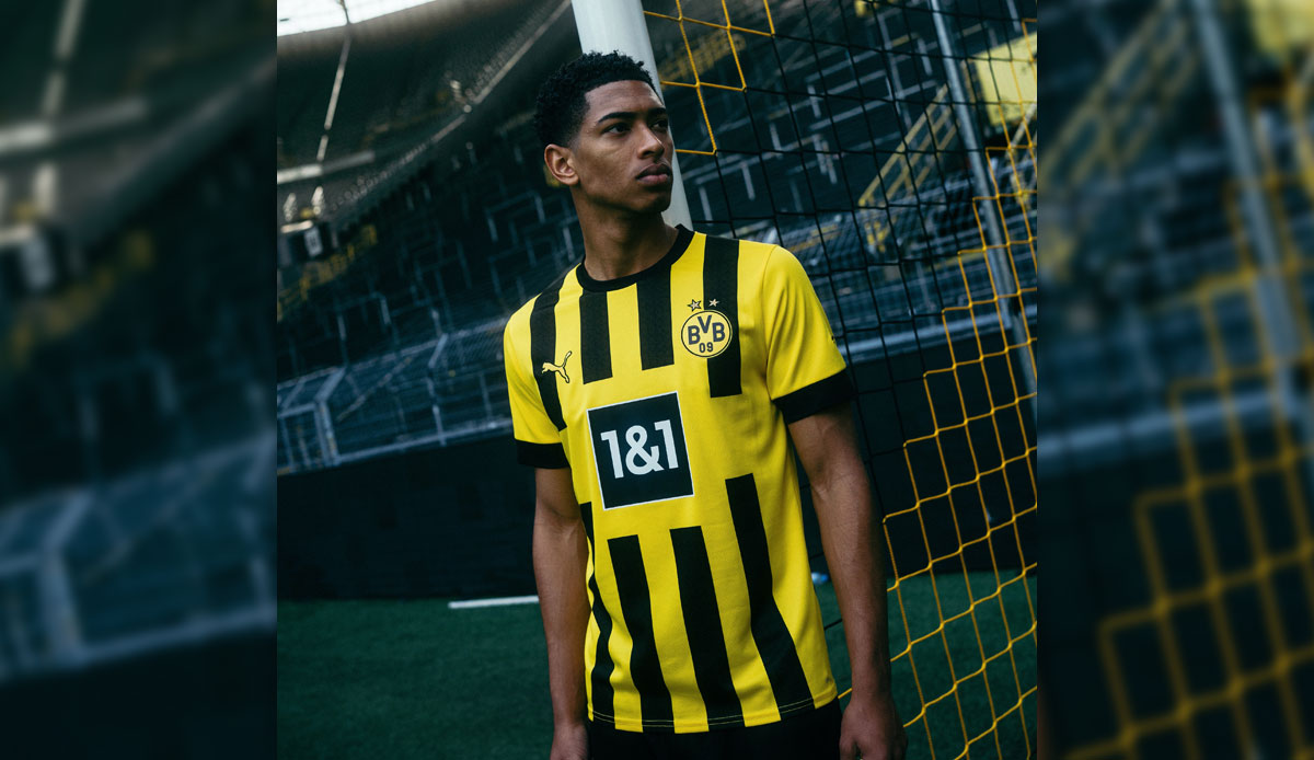 Borussia Dortmund - Heimtrikot: Der BVB setzt auf einen schwarz-gelb-gestreiften Look. Das Besondere in diesem Jahr ist, dass in den schwarzen Streifen die Fenster der Gaststätte "Zum Wildschütz" zu sehen sind. Dort wurde der BVB 1909 gegründet.