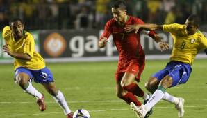 Platz 3: Brasilien vs. Portugal 6:2 am 19. November 2008 - Die höchste Schlappe für CR7 in seiner Nationalmannschaftskarriere. Luis Fabiano knipste dreimal, selbst Adriano traf in einem seiner letzten Länderspiele für die Selecao.
