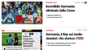 ITALIEN - Corriero dello Sport: "Unglaubliches Deutschland: raus gegen Korea. Eine unfassbare Niederlage. Auf den Schultern von Hummels, in den Händen von Cho und den Toren von Kim und Son beruht das Aus der Deutschen bei der Weltmeisterschaft."