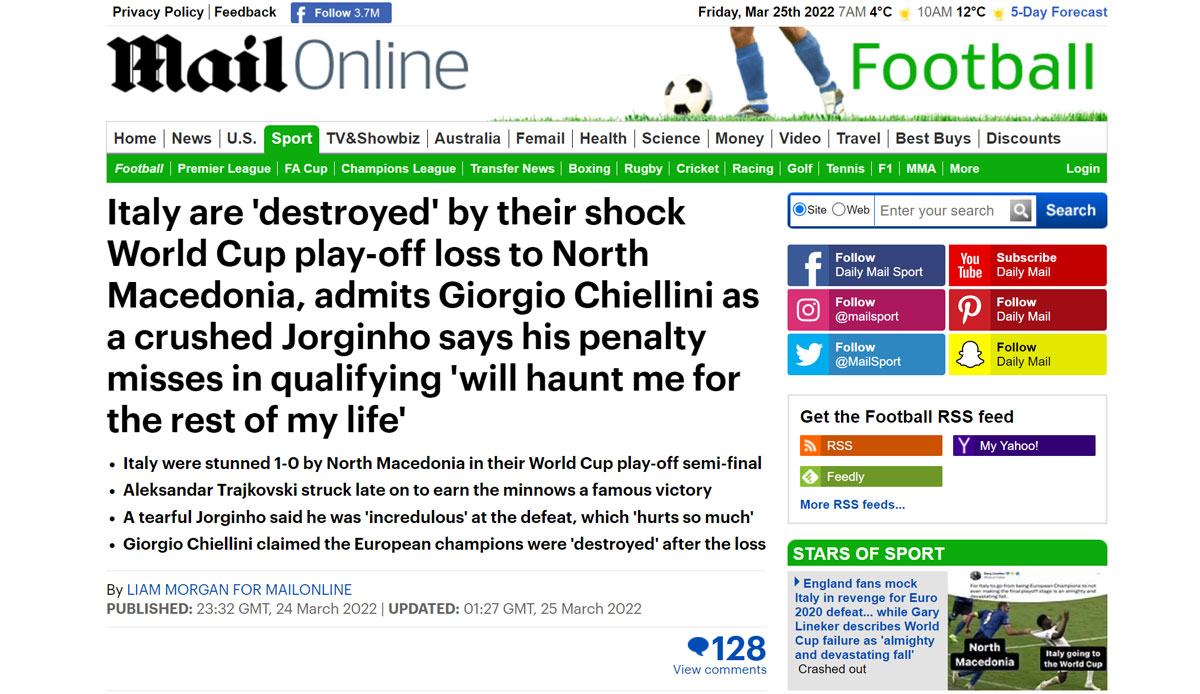 Daily Mail: "Demütigung für Italien! Italiens WM-Albtraum."