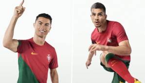 PORTUGAL (Heimtrikot): Zum ersten Mal hat Portugal in seinem Heimtrikot ein Halb-und-Halb-Design gewählt, dabei kommen ein "Pepper Red" und "Gorge Green" zum Vorschein. Goldene Logos bleiben an Ort und Stelle.