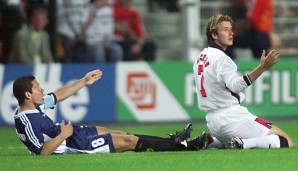 Nach einem vermeintlichen Tritt gegen Simeone sah Beckham im Achtelfinale 1998 die Rote Karte.