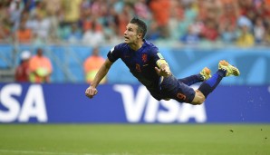 Mit einem traumhaften Flugkopfball traf van Persie 2014 gegen Spanien.