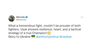 Wladimir Klitschko: "Ein toller Kampf. Ich bin stolz auf beide Kämpfer. Usyk hat alles gezeigt, was einen Champion ausmacht: Widerstand, Herz, Strategie."