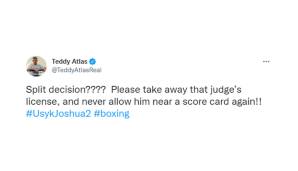 Teddy Atlas (Box-Experte ESPN): "Split Decision? Bitte nehmt dem Punktrichter die Lizenz weg und lasst ihn nie wieder in die Nähe einer Score Card."