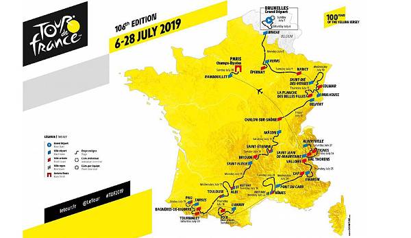 Die Tour de France 2019 findet vom 6. bis zum 28. Juli statt. Insgesamt stehen 21. Etappen und 3480 Kilometer auf dem Programm. Hier gibt es die Etappenprofile...