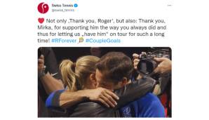 Der Schweizer Tennisverband bedankte sich bei Rogers Ehefrau Mirka für ihre Unterstützung und dafür, dass wir ihn so lange von ihr ausleihen konnten.