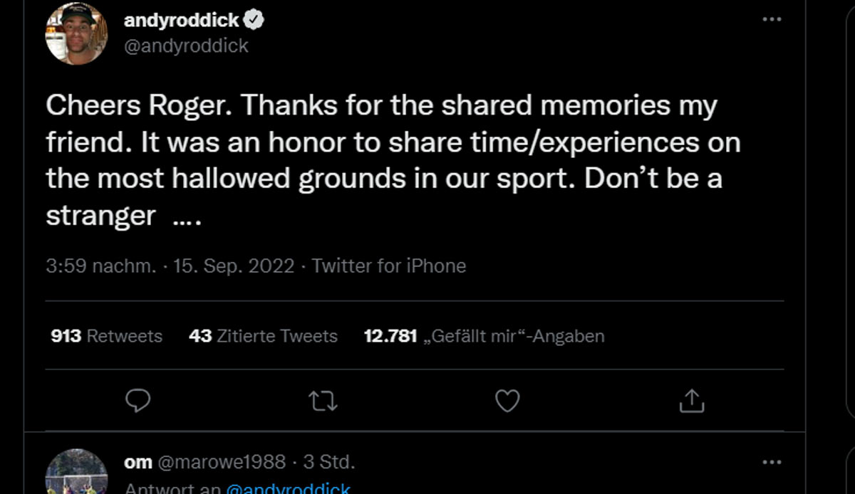 Andy Roddick (Ex-Tennis-Profi, US-Open-Sieger 2003): Der US-Amerikaner denkt gern zurück an große Spiele. Unvergessen ist das Wimbledon-Finale 2009 der beiden. Federer gewann 16:14 (!) im fünften Satz.
