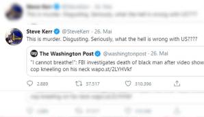STEVE KERR (Ex-NBA-Profi und Headcoach der Golden State Warriors): "Das ist Mord. Widerlich! Ernsthaft, was ist los mit uns?"