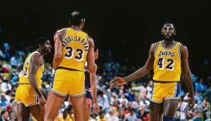 Platz 4: All-Time Leading Scorer Kareem Abdul-Jabbar bildete einst bei den Lakers ein geniales Duo mit James Worthy, der zwischen Small und Power Forward "pendelte". Zusammen holten sie drei Titel.