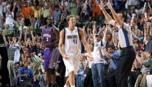 … oder Dirk Nowitzki (Spiel 5 der Western Conference Finals 2006 gegen die Suns) auf dieselbe Ausbeute. Das reicht allerdings nur für den geteilten 25. Platz.