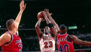 PLATZ 7: 55 Punkte von Michael Jordan (Chicago Bulls) - Spiel 2 der ersten Runde 1997 gegen die Washington Bullets.
