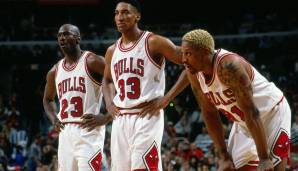 3. Michael Jordan, Scottie Pippen, Dennis Rodman (Chicago Bulls, 1995 bis 1998). Drei gemeinsame Jahre, drei gemeinsame Titel. Kann man so machen! Der "Wurm“ Rodman entpuppte sich als perfekter Komplementärspieler zum besten Duo der NBA-Geschichte.