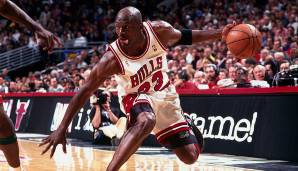 Platz 1: MICHAEL JORDAN (Chicago Bulls, 1995/96) | Overall-Rating: 99 | Dreier-Rating: 89 | Dunk-Rating: 95