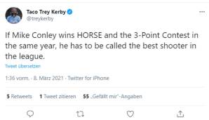 DREIER-CONTEST - Trey Kerby (No Dunks): "Wenn Mike Conley HORSE und den Dreier-Contest im selben Jahr gewinnt, dann muss er als bester Shooter der Liga bezeichnet werden."