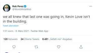 Rob Perez (Influencer): "Wir wussten alle, dass der letzte Wurf (von Curry, Anm. d. Red.) reingeht. Kevin Love ist nämlich nicht in der Arena."
