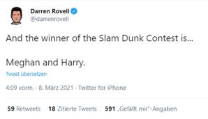 Darren Rovell (Action Network): "Und der Gewinner des Slam Dunk Contests ist ... Meghan und Harry."