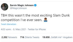 Magic Johnson (NBA-Legende): "Um ehrlich zu sein, das war nicht der begeisterndste Dunk Contest, den ich jemals gesehen habe."