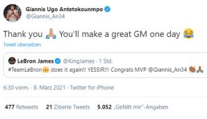 Giannis Antetokounmpo (All-Star MVP) zu LeBron: "Du wirst eines Tages mal einen großartigen GM abgeben."