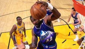 Platz 24: KARL MALONE (1985 - 2004): 24,7 Punkte pro Spiel - 193 Playoff-Partien für die Jazz und Lakers