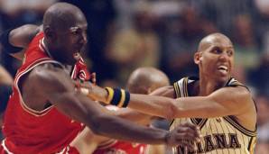 Platz 19: REGGIE MILLER | 40 Punkte | Indiana Pacers | Am 02.03.1991 gegen die Chicago Bulls | Michael Jordan: 22 Punkte | IND-CHI: 135-114