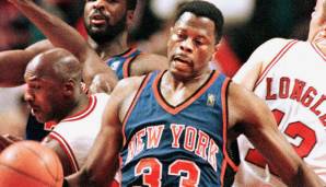 Platz 10: PATRICK EWING | 42 Punkte | New York Knicks | Am 08.04.1988 gegen die Chicago Bulls | Michael Jordan: 40 Punkte | CHI-NYK: 131-122
