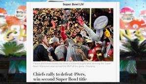 Etwas nüchterner sieht es die Washington Post: Hier wird sich auf den zweiten Sieg der Chiefs fokussiert.