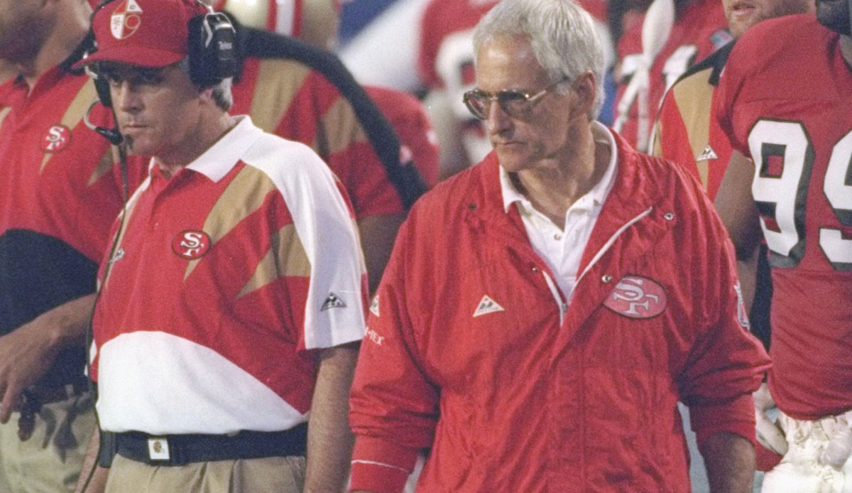 COACHES - 49ERS - GEORGE SEIFERT: Trat die Nachfolge des legendären Bill Walsh 1989 an und gewann letztlich 2 Super Bowls als Head Coach. Verließ das Team 1996 und coachte noch von 1999 bis 2001 die Panthers. Heute im Ruhestand.