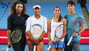 Serena Williams, Destanee Aiava, Jaimee Fourlis und Kei Nishikori absolvierten eine Wilson-Veranstaltung im Melbourne Park.